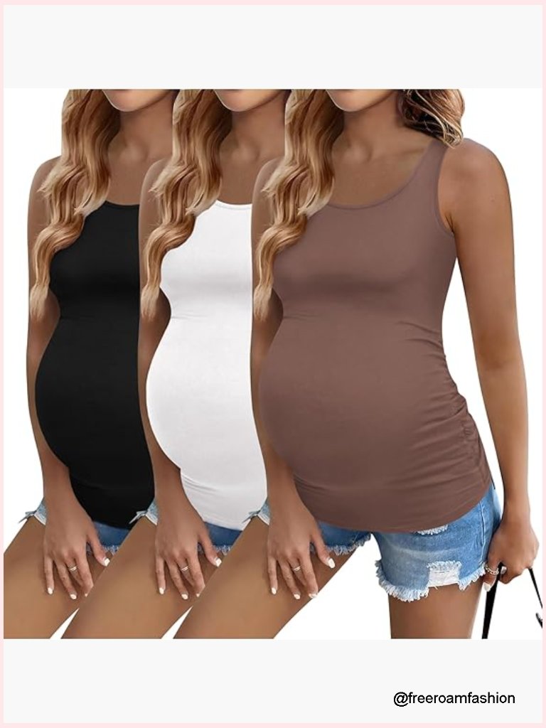 3 Pack Maternity Tank Tops Ruch Side Sleeveless Pregnancy Workout Clothes